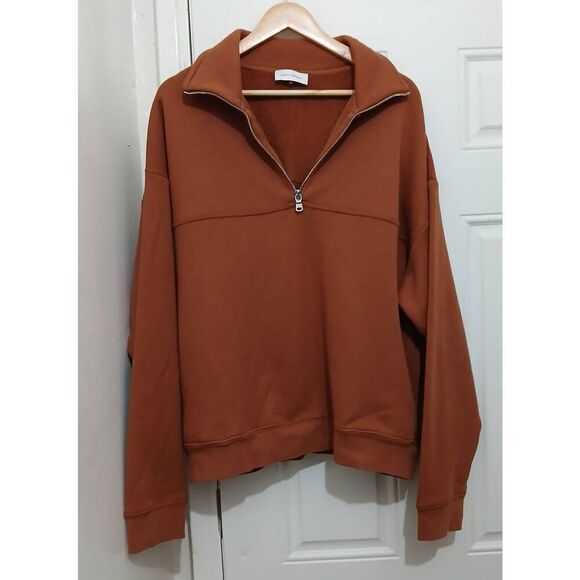 Ninety percent womens xl oversized 100% organic cotton sweatshirt rust brown - Picture 2 of 10